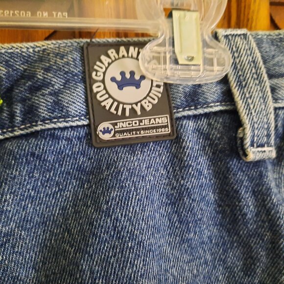 JNCO Vintage 90s NEON Green Stripe Skunk Skater Pipes Wide-Leg Jeans 32x30 Baggy - Picture 8 of 16